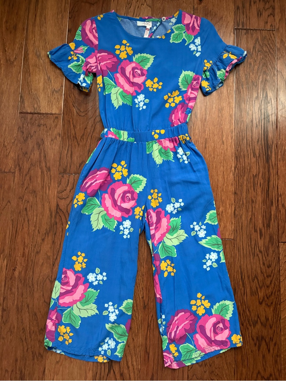 Matilda Jane Bright Blue Floral Jumpsuit with Pink Roses - Size 10